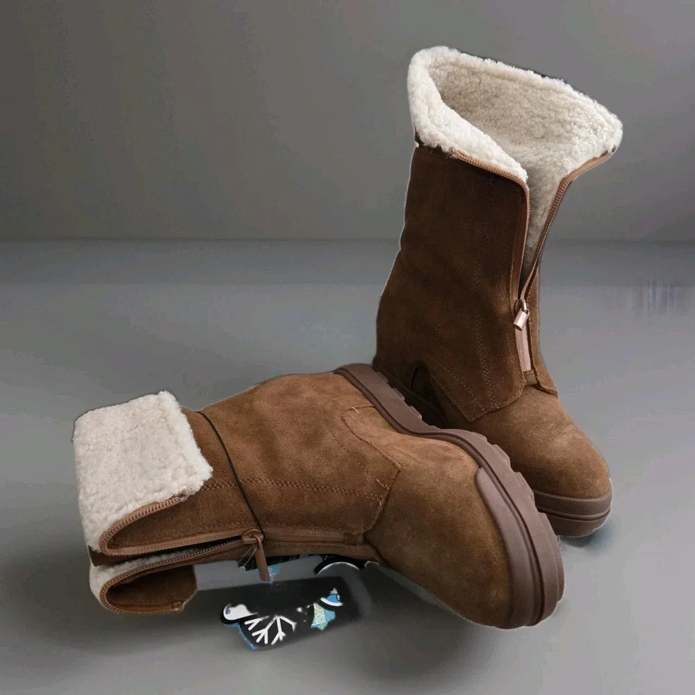 Ozark Trail Women's Wedge Waterproof Boots Sz 9 Faux Fur Cuff Front‎ Zipper Boho